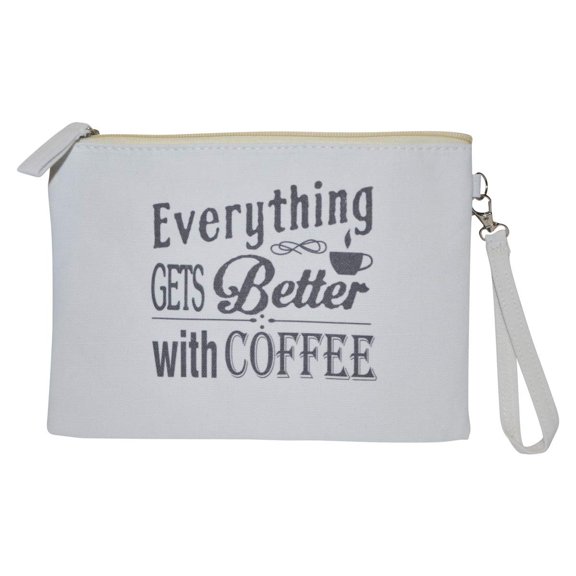 Cosmetic Bag with Sayings - Womens Gift Makeup Bags with Quotes - Large Funny Makeup Bags - Cute Storage Bag for Travel Everything Gets Better with Coffee