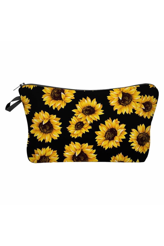 Cosmetic Bag Small Pouch for Women Sunflower Leather Makeup Zipper Clutch Purse Accessory