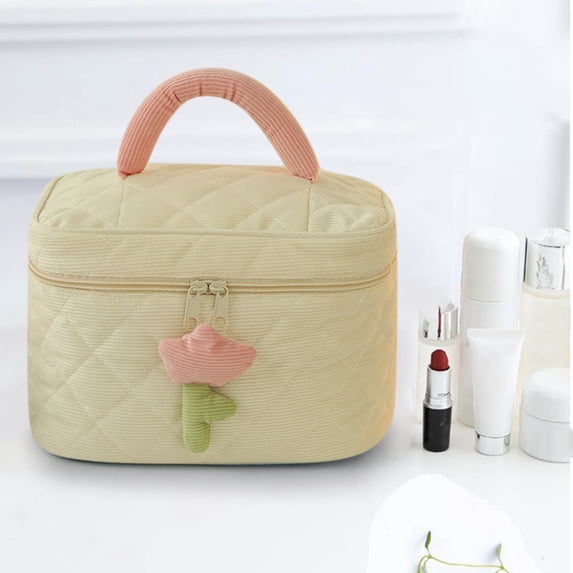 Cosmetic Bag Travel Organizer — 9.1in x 6.3in x 6.1in, Large Capacity Toiletry Storage Bag with Zipper, Multi-Pocket Pouch for Essentials(Beige)