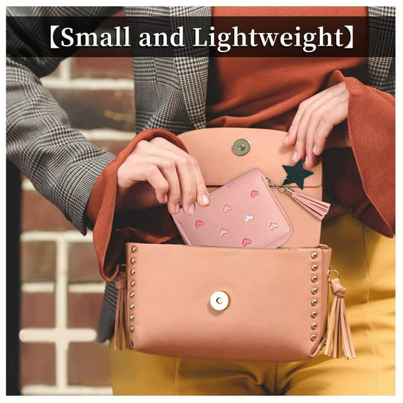 Cosmetic Bag Women's Large Capacity PU Leather Heart Shaped Foldable Functional Wallet Card Purse Makeup Organizer for Travel and Daily Use