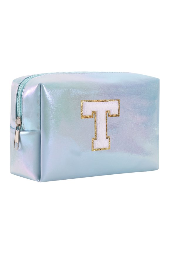 Cosmetic Bag for Travel Large Capacity Embroidered Alphabet Makeup Bag with Zip Closure Clutch Handbag Organizer Storage Bag