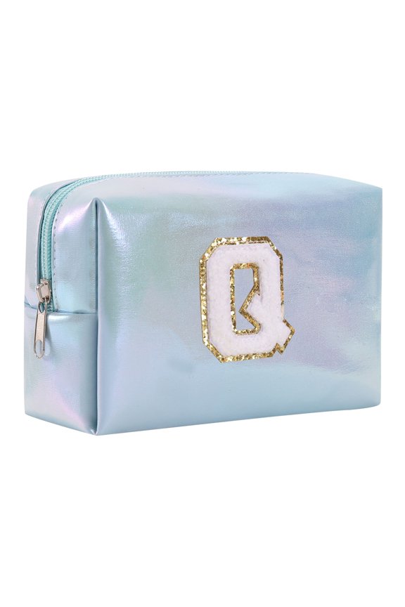 Cosmetic Bag for Travel Large Capacity Embroidered Alphabet Makeup Bag with Zip Closure Clutch Handbag Organizer Storage Bag