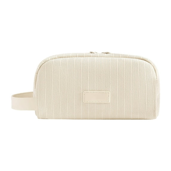 Cosmetic Bag for Women, Travel Toiletry Stripe Cosmetic Bag, Women Aesthetic Organizer Storage Pouch, Girls Handbags Purses (Beige)