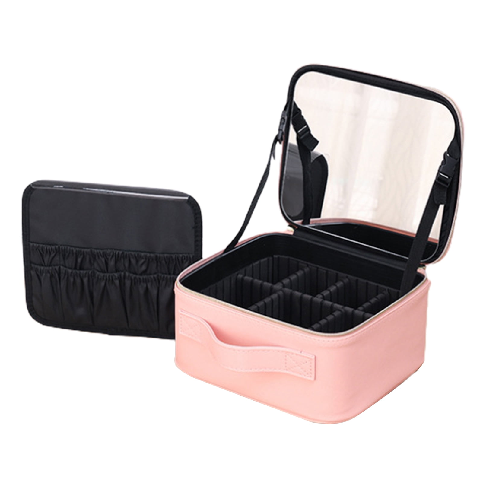 Cosmetic Bag with Mirror Large Capacity Multi Compartments Portable
