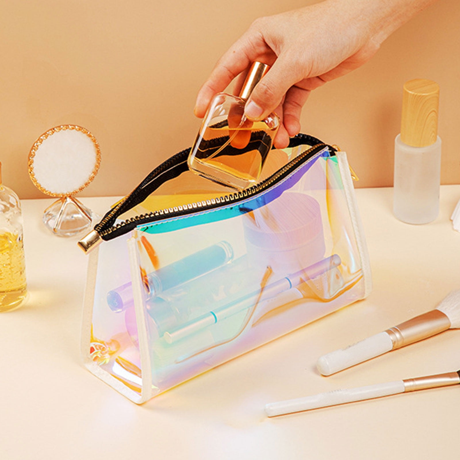 Cosmetic Bags PVC Transparent Zippered Toiletry Bag With Handle Strap Portable Clear Makeup Bag Pouch For Bathroom Vacation And Organizing Up to 65 off Walmart