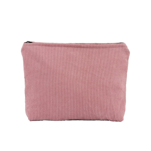 Cosmetic Bags for Women, Small Storage Bag for Purse Corduroy Makeup Pouch Travel Makeup Bags with Metal Zipper (Pink)