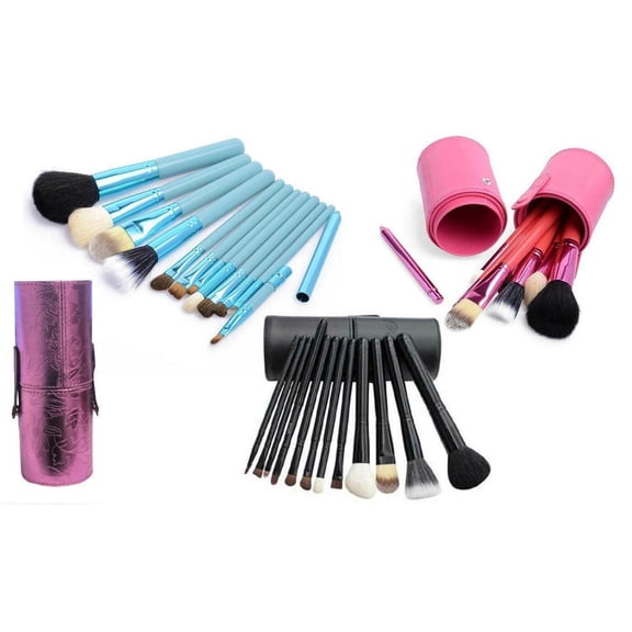 Cosmetic Brush Set with Leather Standing Case