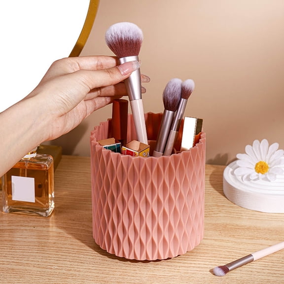 Cosmetic Brush Storage Box - Large Capacity ABS Makeup Organizer with 5 Compartments, 360° Rotation, Portable Brush Holder for Countertop
