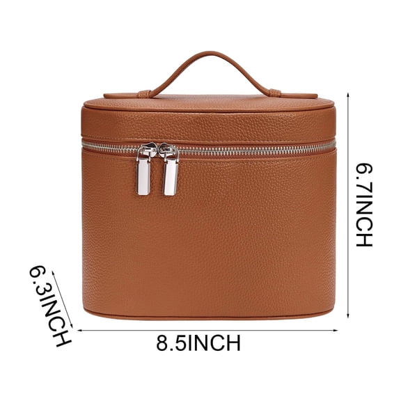 Cosmetic Case Leather Makeup Bag Portable Handheld Makeup Organizer Detachable Compartment Storage Bag for Travel
