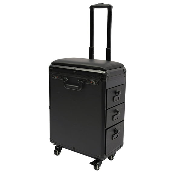Cosmetic Case Salon Barber Case Traveling Cart - Rolling Makeup Case, Makeup Train Case Large Storage Travel Makeup Trolley Makeup Travel Organizer with 3 Side Drawers & Wheels