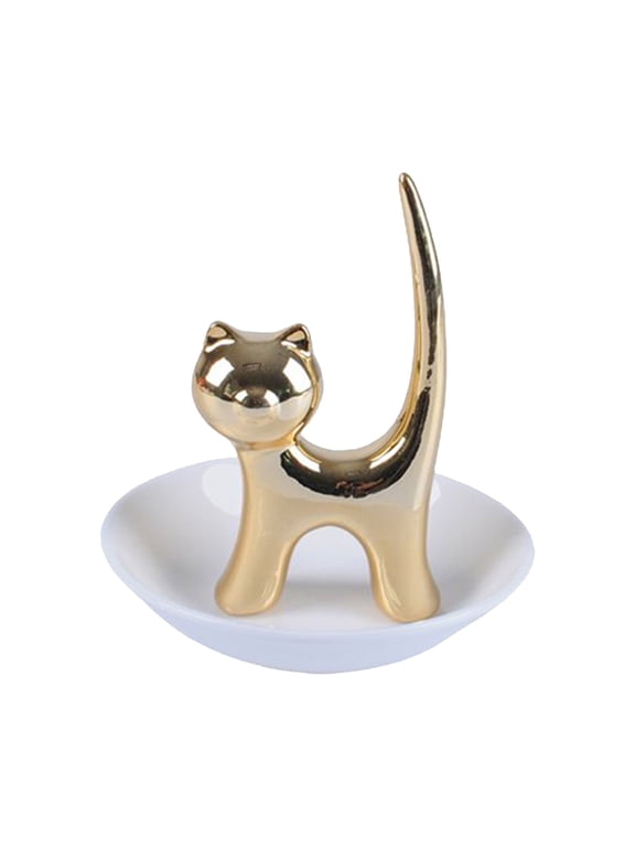 Cosmetic Cat Ring Holder Jewelry Engagement Wedding Trinket Dish Decorative Storage Organizer for Rings and Accessories