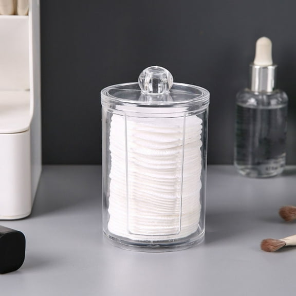 Cosmetic Cottons Holders with Lid, Facial Makeup Remover Pads Organizer, Clear Round Cosmetic Storage Display Case, Multifunction Makeup Organizer Box for Travel Home Bathroom Office