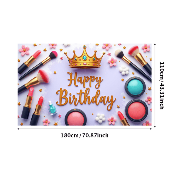 Cosmetic Design Happy Birthday Banner Makeup Theme Birthday Poster for Party Decoration Celebration Kids
