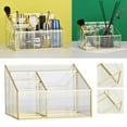 thumbnail image 1 of Cosmetic Glass Makeup Organizer Gold Cosmetic Storage Display with Multiple Compartments for Brushes Lipstick Perfume and Concealers Easy Visibility for Bedroom Bathroom, 1 of 8