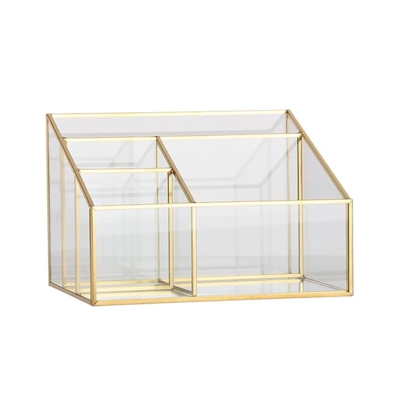 Cosmetic Glass Makeup Organizer Gold Cosmetic Storage Display With Multiple Compartments For Brushes Lipstick Perfume Concealers Makeup Holder