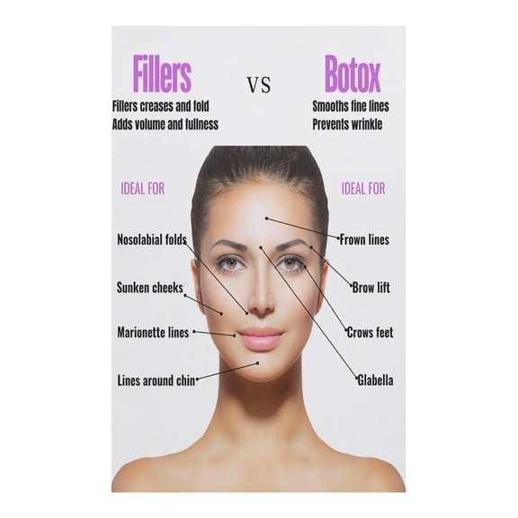 Cosmetic Injectable Comparison Poster Botulinum Toxin and Dermal Filler Chart for Spa Training and Home Office Decor