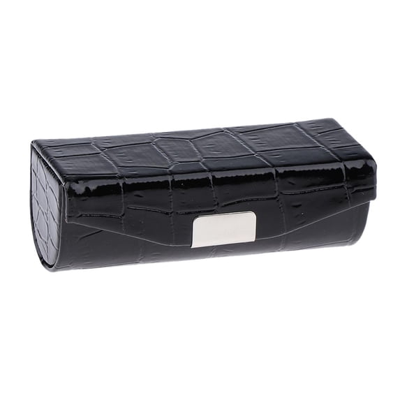 Cosmetic Lip Gloss Lipstick Case Holder with Mirror - Small Organizer Bag for Purse - PU Leather - Black, as described
