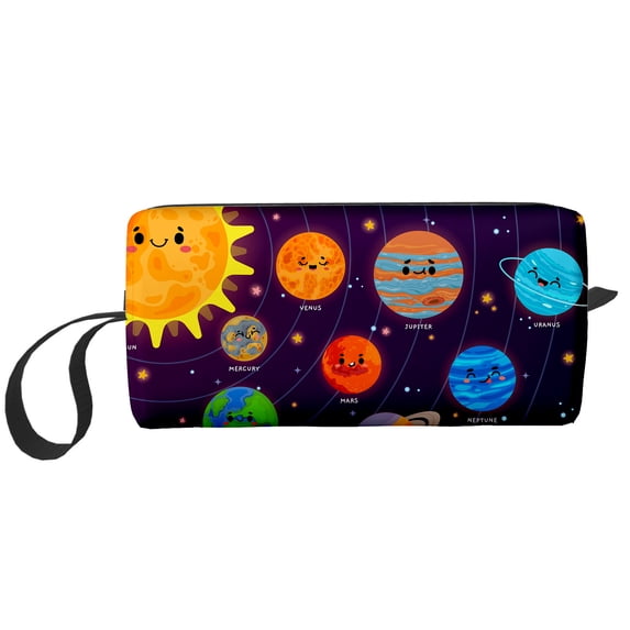 Cosmetic Makeup Bag Cartoon Solar System Cute Planets With Funny Faces For Women Small Toiletry Receive Bags Travel Purse Portable Pencil Case Pouch Storage Organizer