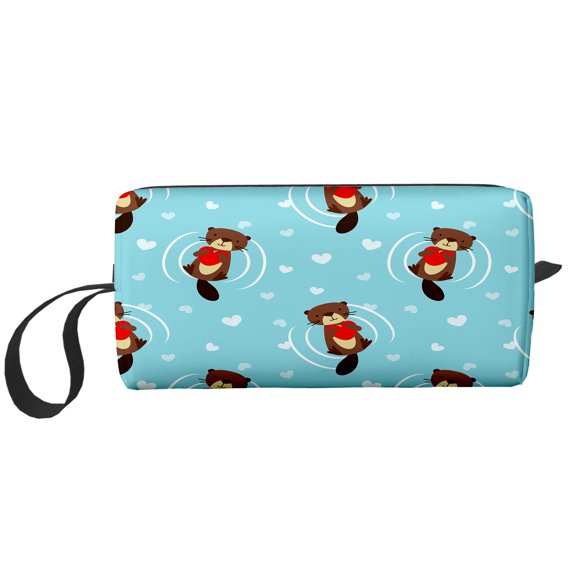 Cosmetic Makeup Bag Cute Beaver Hold A Heart Lovely For Women Small Toiletry Receive Bags Travel Purse Portable Pencil Case Pouch Storage Organizer