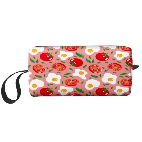 Cosmetic Makeup Bag Fried Egg And Tomato Fruit Whole And Half Slice For Women Small Toiletry Receive Bags Travel Purse Portable Pencil Case Pouch Storage Organizer