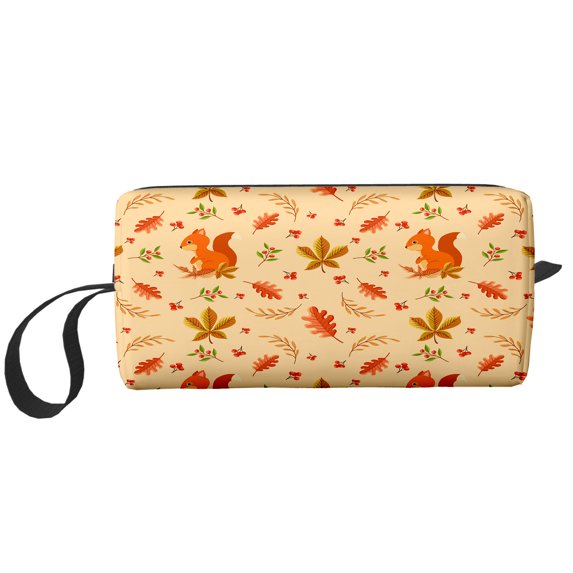 Cosmetic Makeup Bag Squirrel Chestnut Leaves And Oak Leaves Autumn For Women Small Toiletry Receive Bags Travel Purse Portable Pencil Case Pouch Storage Organizer