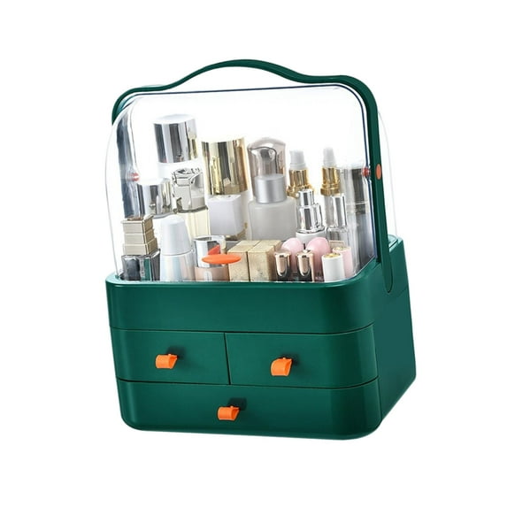 Cosmetic Organiser Case Makeup Storage Organizer Portable Jewelry and Perfume Organizers Desk Storage Boxes Container for Vanity Bathroom Green