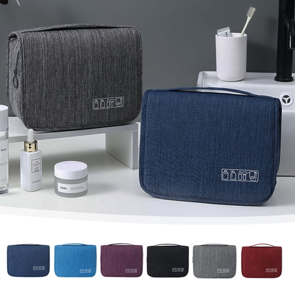 Cosmetic Organizer Bag | Wet Dry Travel Toiletry Case | Hanging Hook, High-Density Polyester, Metal Zipper | Grey | 9.65x3x5.11in
