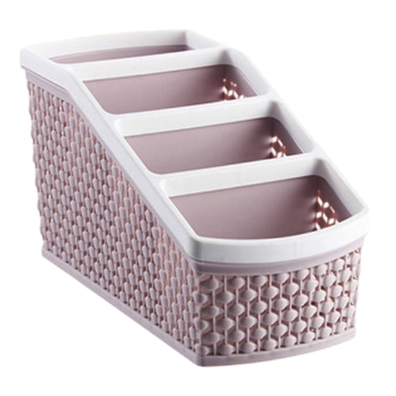 Cosmetic Organizer Bathroom Storage Box with 4 Compartments Hollowout Design for Makeup Brushes Pens Cotton Swabs Pink Desktop Organizer Home Office Accessory