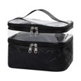 thumbnail image 1 of Cosmetic Organizer, Black Vinyl Double Deck Travel Cosmetics Bag, Clear Makeup Organizer with Adjustable Handle, Airport Approved Carry on Toiletries Bag, 9X7X6 Dimensions, Heart, 1 of 5