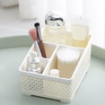 thumbnail image 1 of Cosmetic Organizer Box with Dividers, Desktop and Bathroom Storage Basket for Makeup Brushes and Cotton Swabs, Plastic Organizer with Hollow Design, Home and Office Desk Organizer Gift, 1 of 6