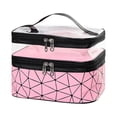 thumbnail image 1 of Cosmetic Organizer, Pink Double Layer Clear Zipper Case, Airport Approved Carry on Toiletries Bag, Clear Vinyl Makeup Storage Bag with Handle, 9X7X6 Inch Water Resistant Travel, 1 of 5