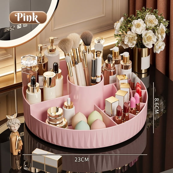 Cosmetic Organizer Rotating Shelf - Multi-Functional Lazy Susan Turntable for Makeup Brushes, Perfume & Vanity Storage • 360° Spinning Plastic Desktop Caddy, 9.2 Inch Diameter