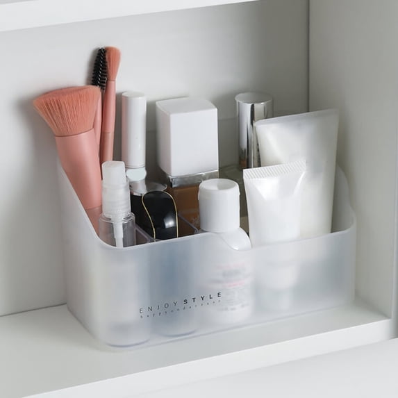 Cosmetic Organizer Storage Box For Bathroom Countertop Vanity, Makeup Storage Case With Removable Divider, Clear Plastic Makeup Holder For Brushes Lipsticks, Small Desktop Makeup Organizer