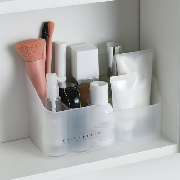 Cosmetic Organizer Storage Box For Bathroom Countertop Vanity, Makeup Storage Case With Removable Divider, Clear Plastic Makeup Holder For Brushes Lipsticks, Small Desktop Makeup Organizer