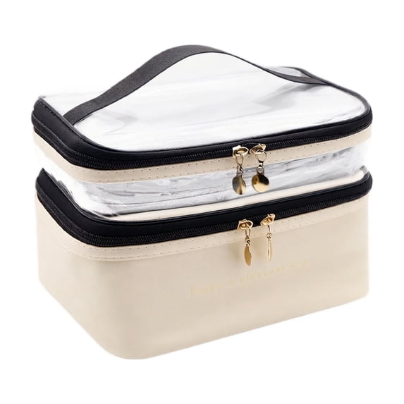 Cosmetic Organizer | Waterproof Storage Bag Dual Compartment for Travel Accessories for Women, Makeup Storage Organizer Beige
