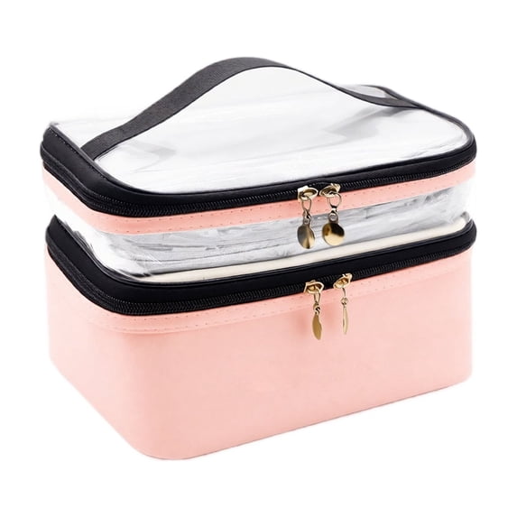Cosmetic Organizer | Waterproof Storage Bag Travel Accessories for Women | Double Layer Makeup Organizer for Travel Toiletries, Pink