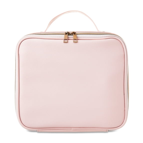 Cosmetic Organizer with Rechargeable LED Mirror and Adjustable Dividers, Pink