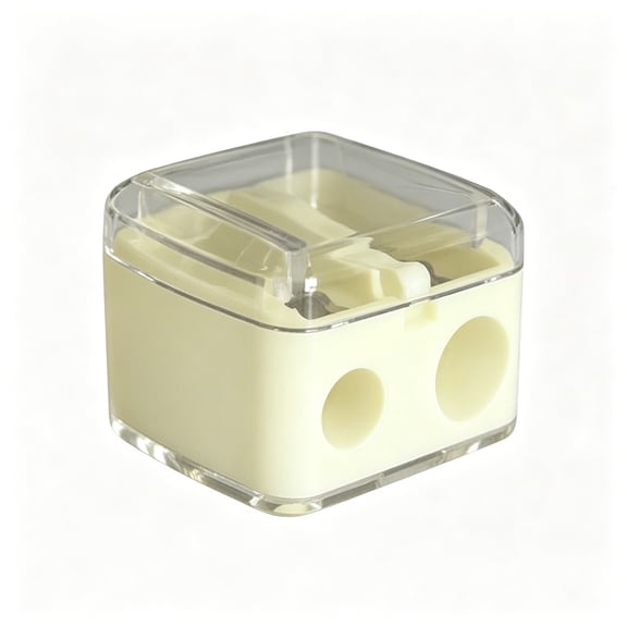 Cosmetic Pencil Sharpener Dual Hole for Eyeliner Lip Liner with Clear Cover Mess-Free Makeup Tool Beige
