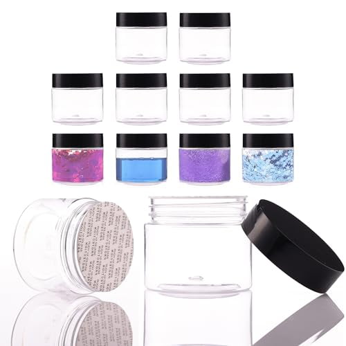 Cosmetic Plastic Jars with Lids and Liners - 2 oz Small Travel Jars - 12 Pack Clear Plastic Containers for Cream Makeup Lotion - Leak Proof