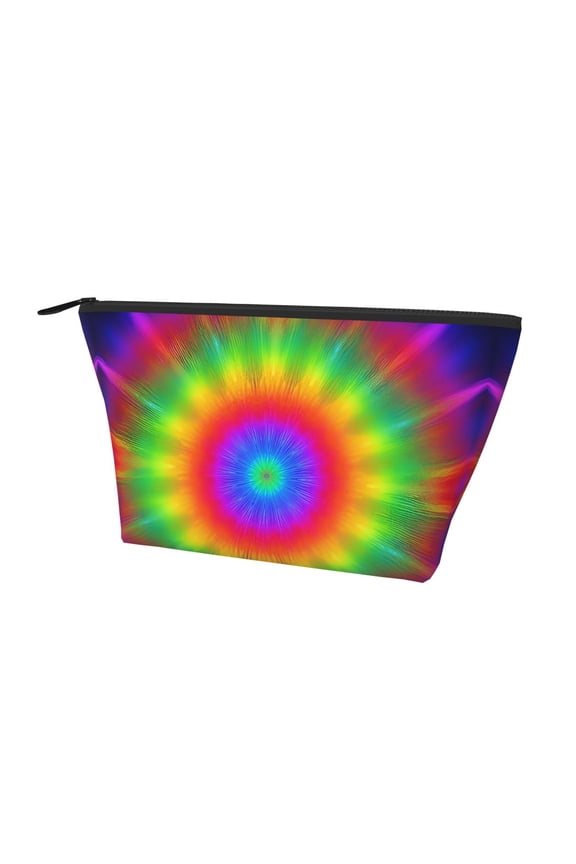 Cosmetic Pouch Bag For Women Tye Dye Patterns Trapezoid Travel Makeup Bag With Zipper Toiletry Bag