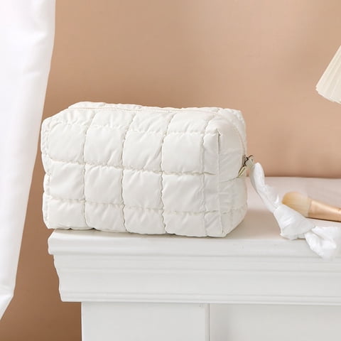 Cosmetic Pouch,Corduroy Storage Bag,Makeup Bag,Travel Cosmetic Bag Make Up Pouch Small Travel Zipper Pouch,Toiletry Bag,Makeup Organizer Bag for Women(White 7.5*6*3.5in)from ANMUYUM
