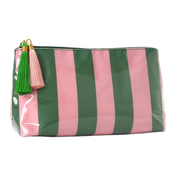 Cosmetic Pouch Waterproof Makeup Organizer Striped Bag Gold Zipper Tassel Bag Great Gift for Her Pvc Glossy Makeup Travel Bag