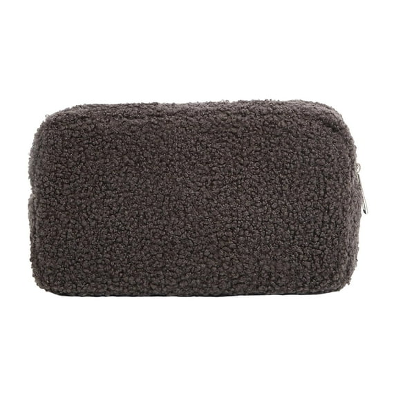 Cosmetic Storage Bag Plush Fabric Makeup Organizer Case for Hair Accessories Gray