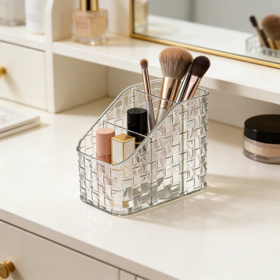 Cosmetic Storage Box, Clear Plastic Compartment Organizer with Cover for Detailed Classification Of Cosmetics, Desktop Size, Clear Organizer