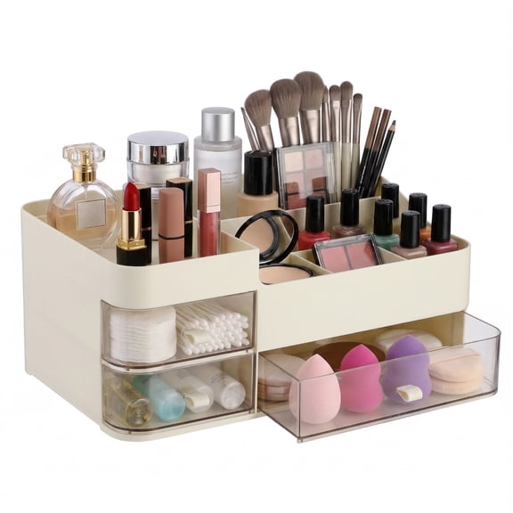 Cosmetic Storage Box, Desktop Makeup Organizer with Drawers, Vanity Skincare Organizer for Moisturizers Lotions Lipsticks Brushes, Plastic Counter Display Case, 13.1 x 7.9 x 5.5 Inch