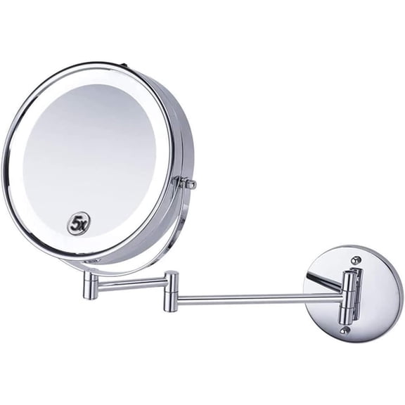 Cosmetic Vanity Mirror 8.5 Inch Led Makeup Mirror Folding Beauty Wall Hanging Telescopic 5X Magnification Bathroom