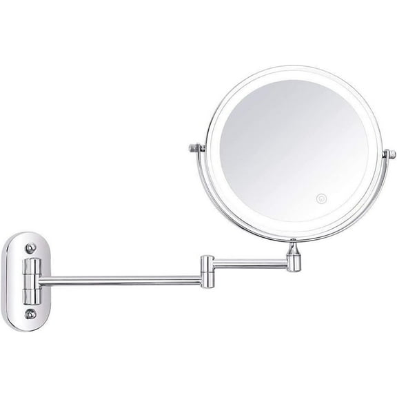 Cosmetic Vanity Mirror t-Button Adjustment LED 8 Inch Cosmetic Mirror Folding Double Sided 10X Magnifying Wall Mounted Beauty