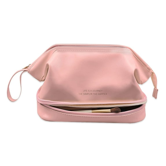 Cosmetic bag, double cosmetic bag, travel cosmetic bag, leather cosmetic bag, travel cosmetic bag - pink