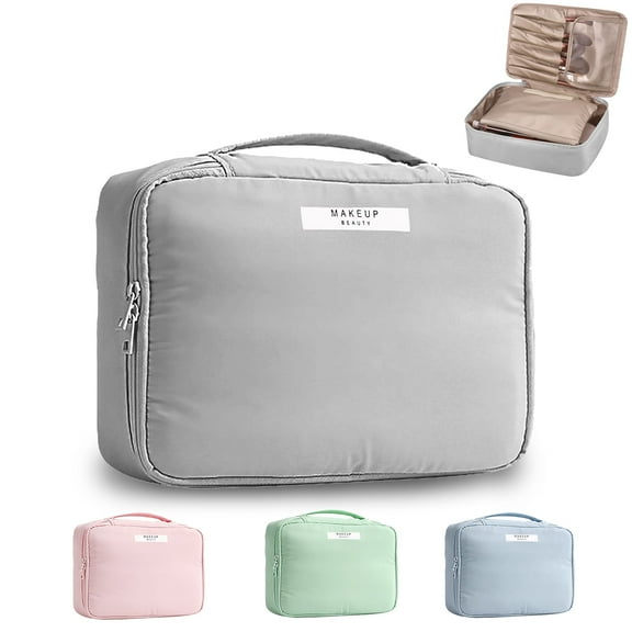 Cosmetic bag, double layer waterproof make-up bag, portable make-up bag, toiletry bag make-up bag set, travel bag make-up, make-up bag organizer for women and girls(Gray)