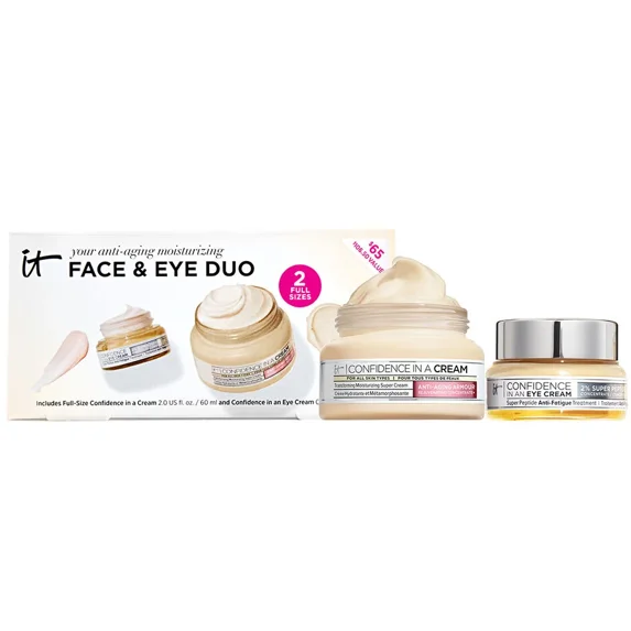 It Cosmetics Face & Eye Duo - Full Size Set - Confidence in a Cream 2oz + Confidence in an Eye Cream 0.5oz